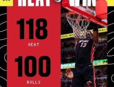 NBA赛程：热火118-100复仇公牛,阿德巴约23+11,哈克斯13中8砍19分- 68直播NBA